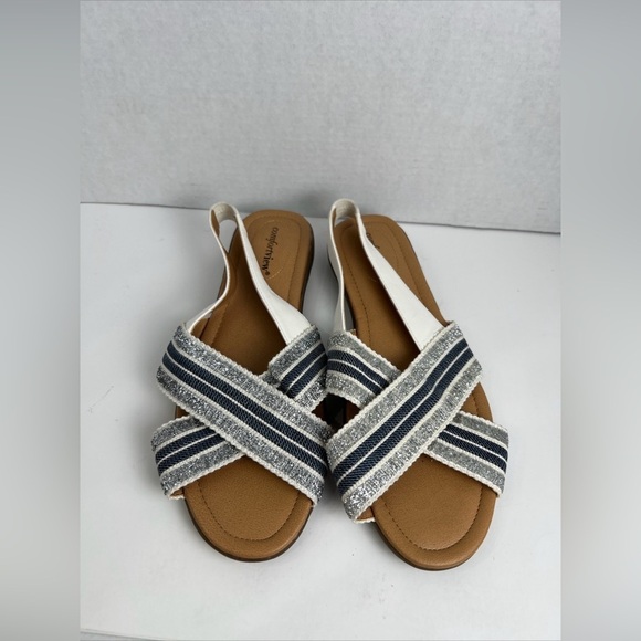 Comfortview Emma Sling BackCross Strap Blue Metallic Gold Womens Sandals Size:9w - Picture 2 of 11